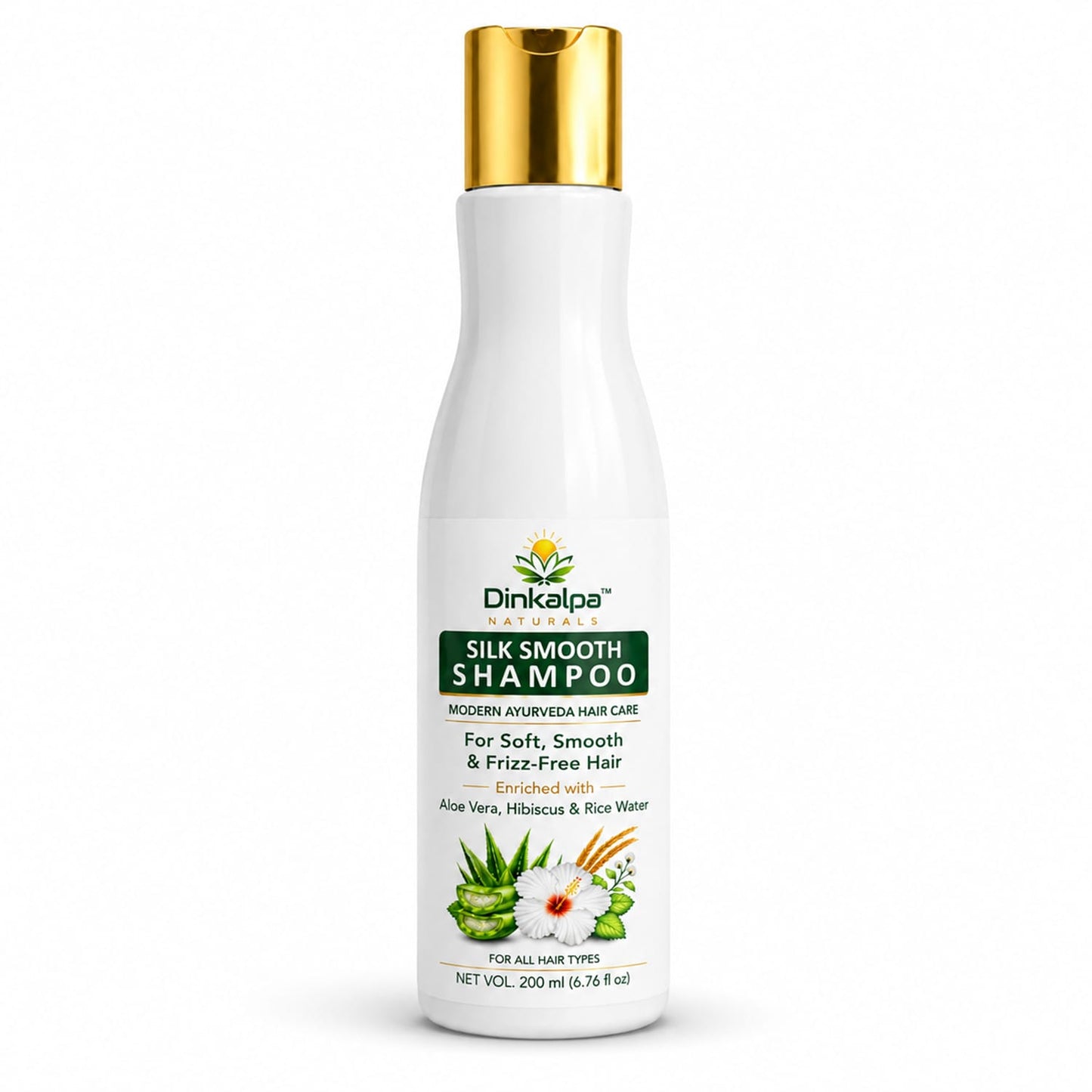 Dinkalpa Naturals Silk Smooth Shampoo with Aloe Vera, Hibiscus, Rice Water & Hydrolyzed Keratin | Modern Ayurveda Hair Care | For Soft, Smooth & Frizz-Free Hair | Suitable for Men & Women | 200ml